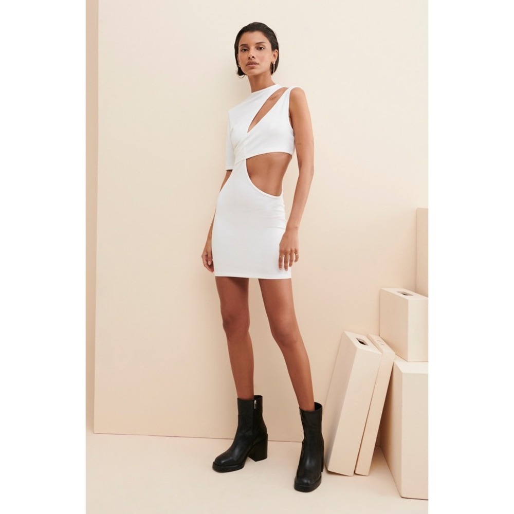 Lioness Wylde White Asymmetrical Cutout Mini Dress One Sleeve Bodycon Small - Picture 4 of 8